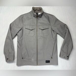 Oakley Jacket Mens Small Gray Moto Biker Zip Front Stand Collar Logo Snap Cuffs